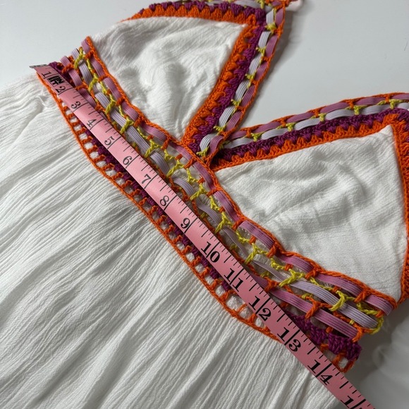 Indigo Rein White Crochet Trim Halter Maxi Dress Boho Festival Beach Size M - Picture 8 of 16